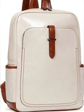 Bromen Cream & Brown Leather Backpack